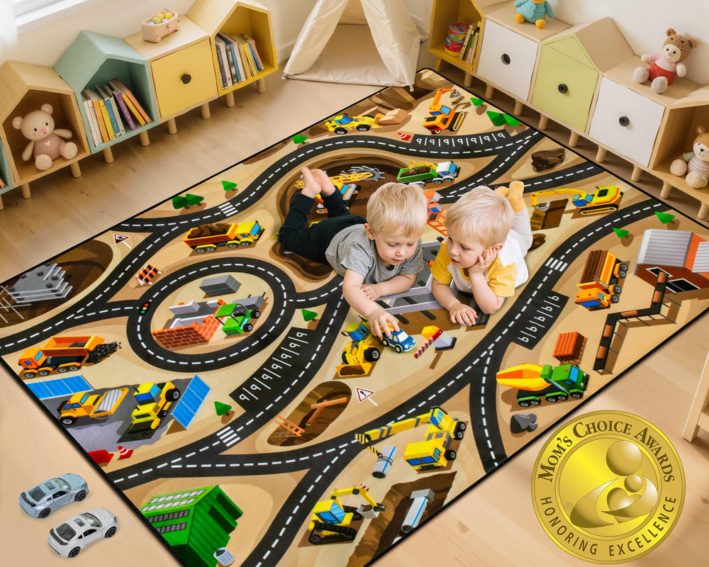 AlphabetAcre construction-site rug 5x7ft pattern offers vibrant, kid-friendly play area