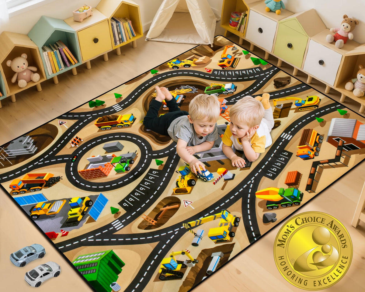 AlphabetAcre construction-site rug 5x7ft pattern offers vibrant, kid-friendly play area