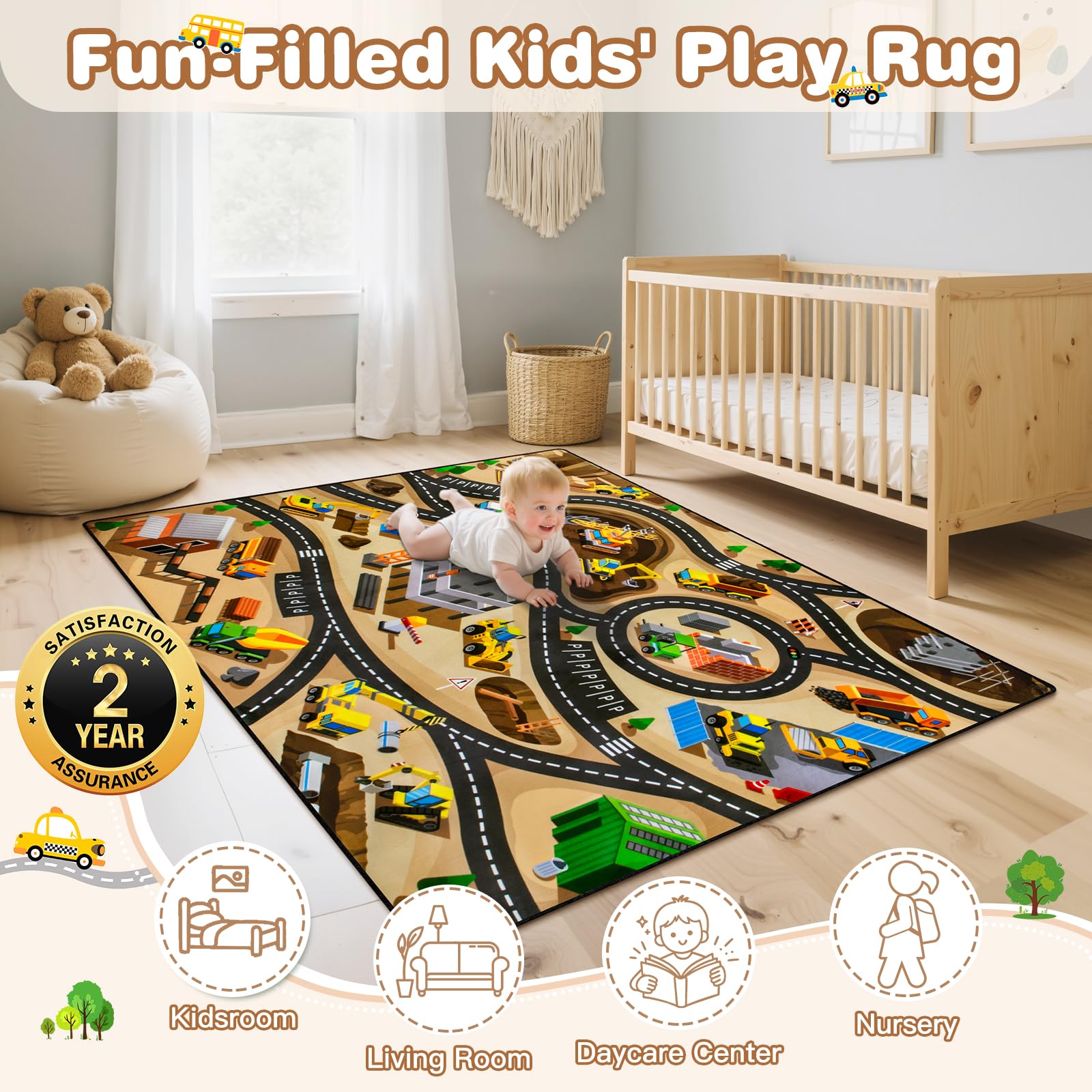 AlphabetAcre tufted-wool-rubber edges ensure durable, cozy boundaries for long play sessions