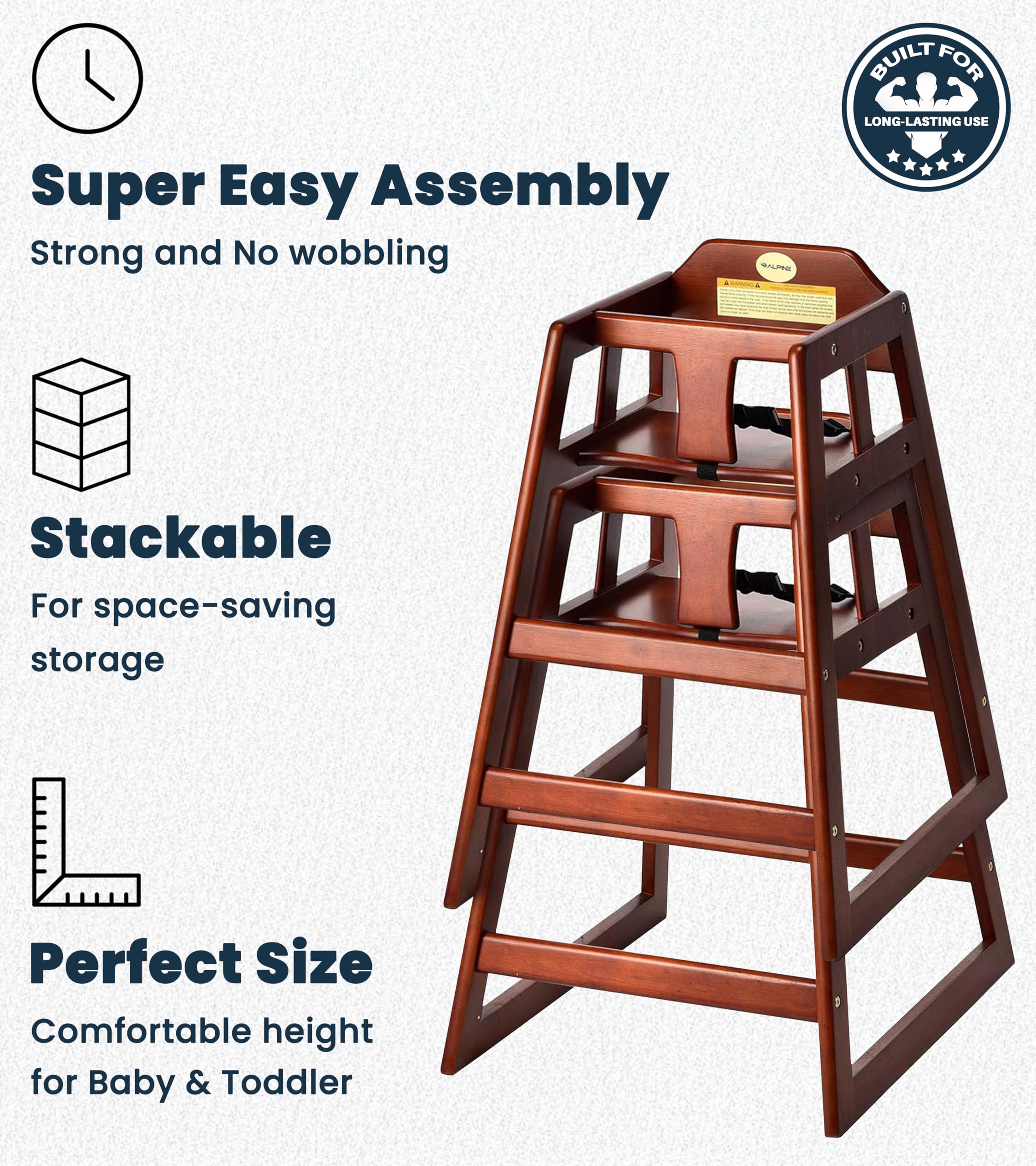 Alpine commercial-grade restaurant high chair withstands daily use in busy venues