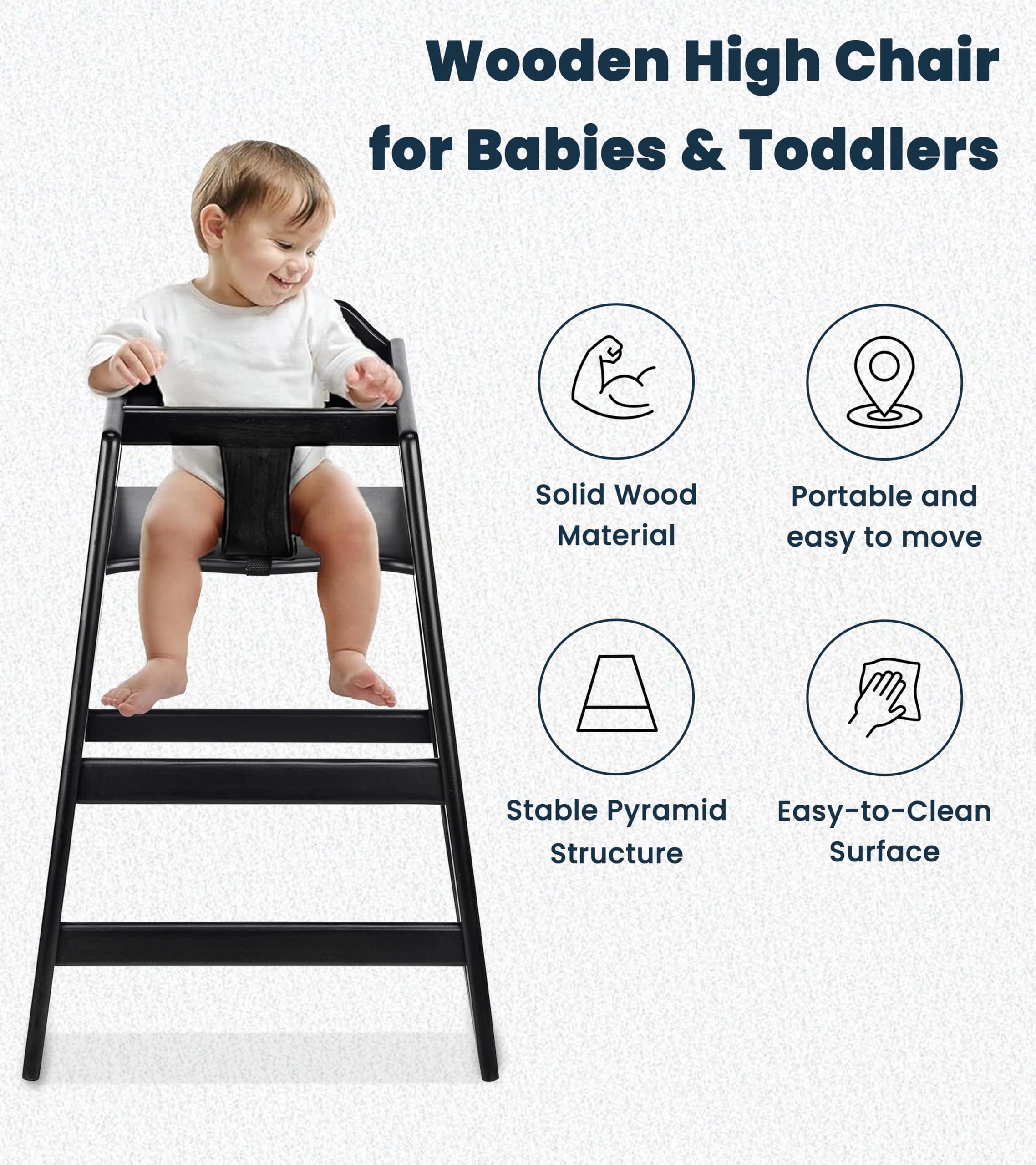 Alpine high chair durable wood with black finish for daily restaurant use.
