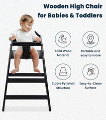Alpine high chair durable wood with black finish for daily restaurant use.