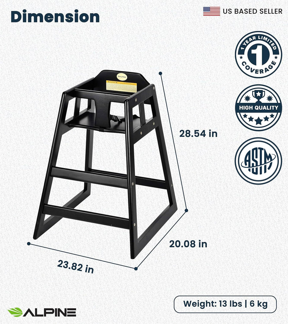 Alpine high chair stackable design saves space in dining areas.