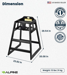 Alpine high chair stackable design saves space in dining areas.