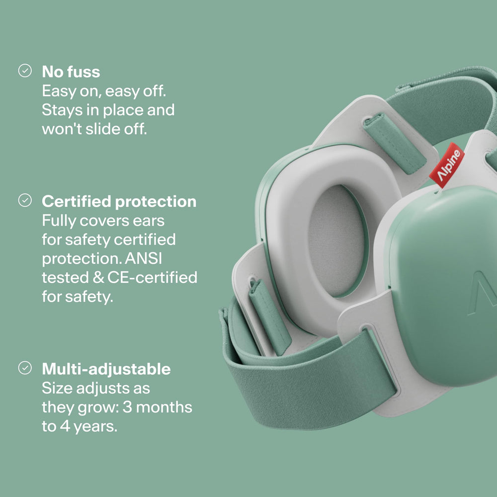 Alpine Muffy Baby Comfort curved headband ensures secure, comfy wear as孩子 grows