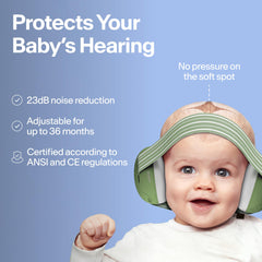 Blue Alpine Muffy baby ear caps with soft padding reduce noise exposure for little ears.