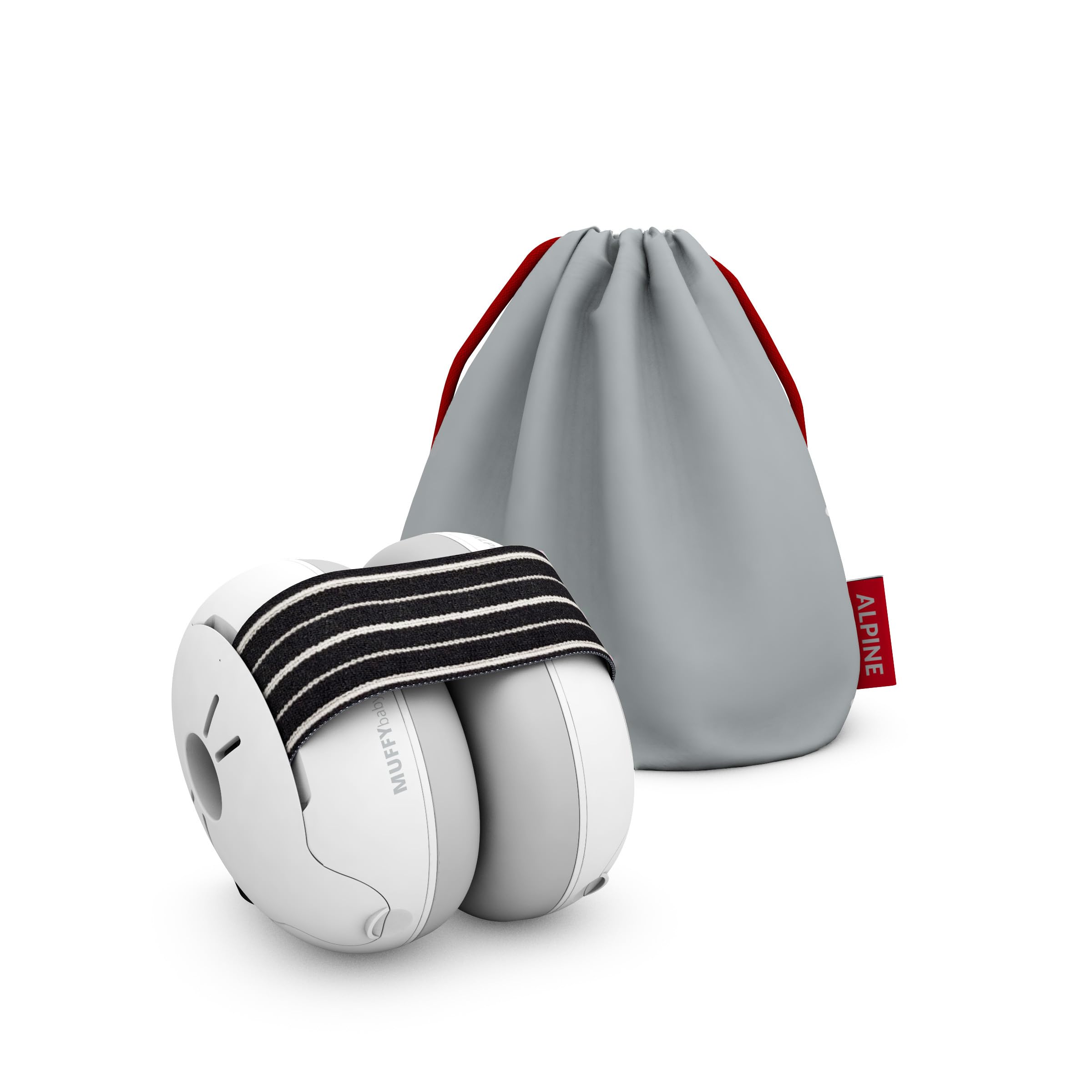 Alpine Muffy Baby ear protection closeup showing compact earmuffs for gentle infant use.