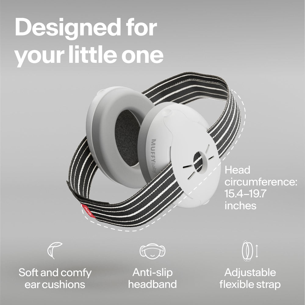 Alpine Muffy Baby foam ear caps closeup highlights multi-layer foam for safer noise reduction.
