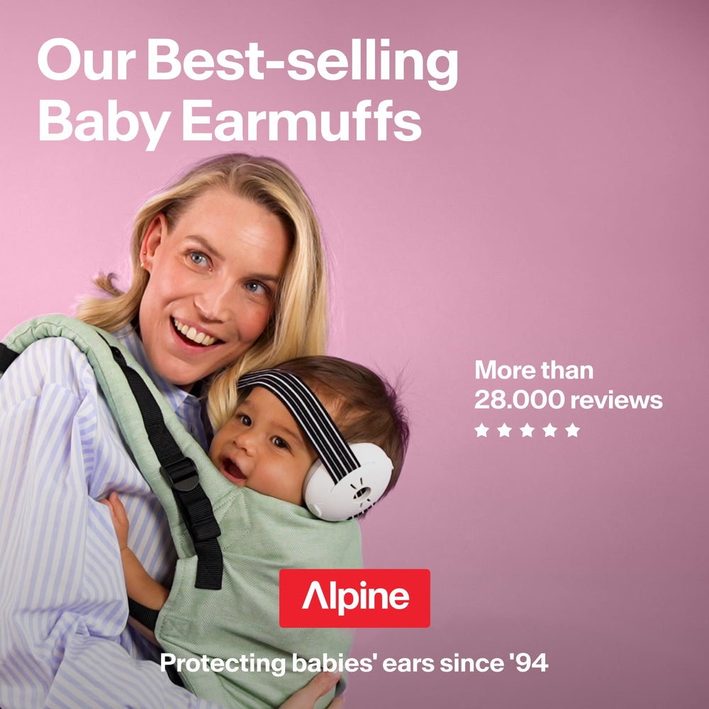 Alpine Muffy Baby safe headband reduces fontanel pressure for gentle wear.