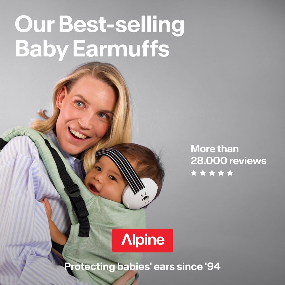 Alpine Muffy Baby 23 dB SNR label indicating tested noise reduction capability.