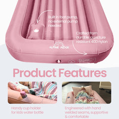 Alpine Ridge pink travel bed carried in included bag for easy transport.
