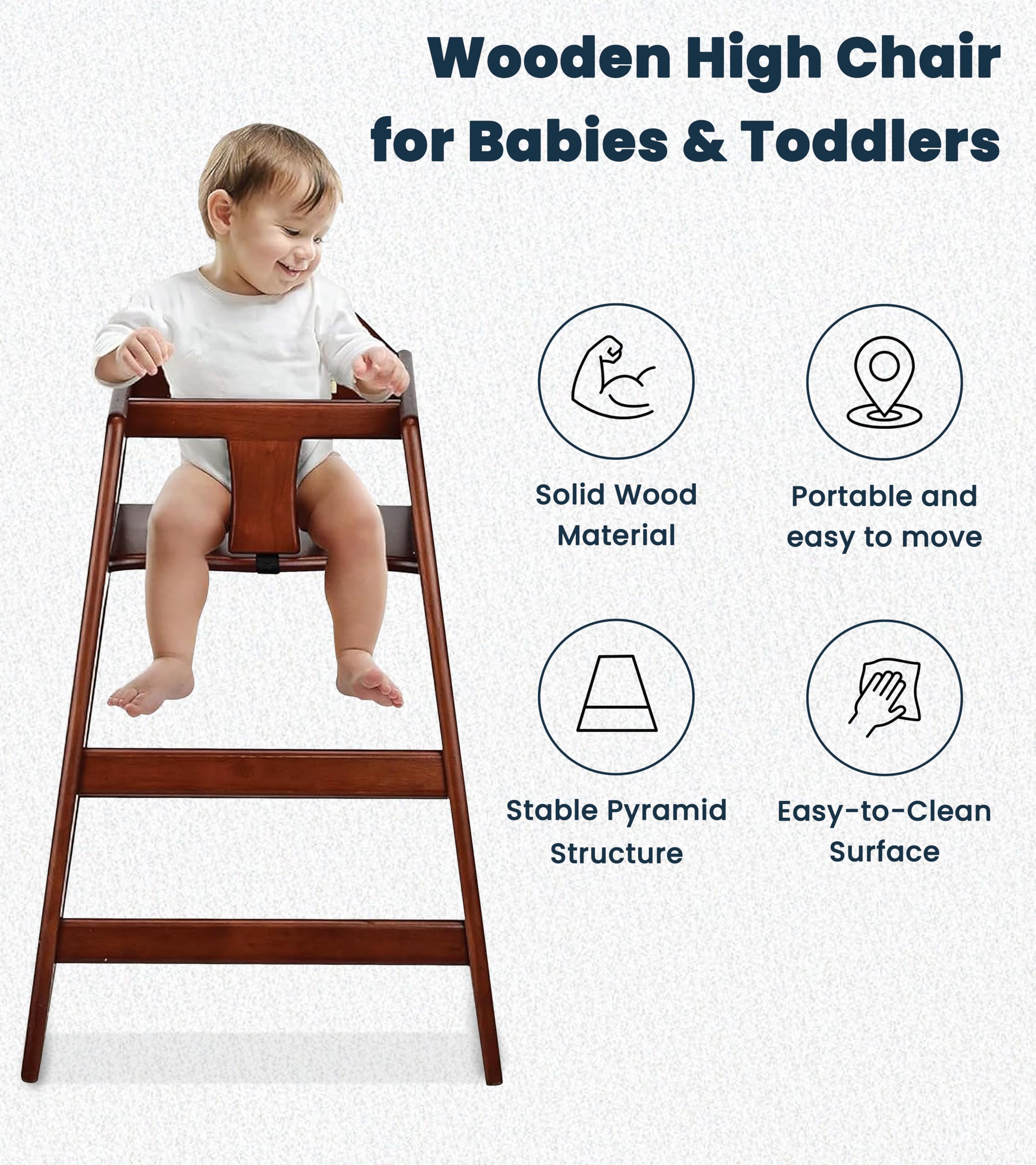 Alpine wooden high chair mahogany finish for durable restaurant appeal