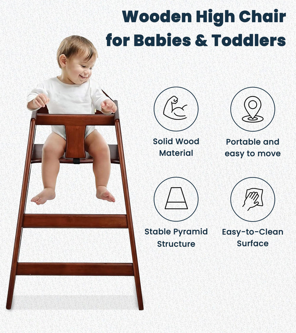 Alpine wooden high chair mahogany finish for durable restaurant appeal