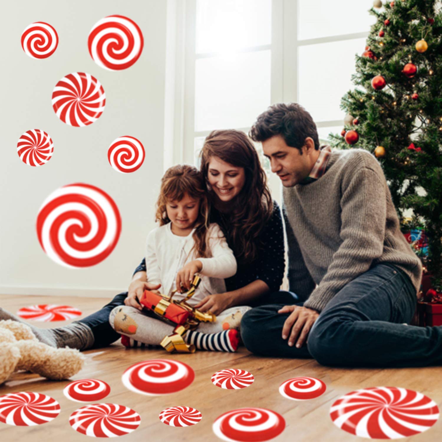 Alpurple peppermint floor decal 6-inch design B suitable for classrooms or shops with candy decor.