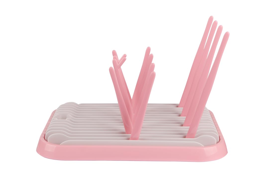 Altibrant baby bottles drying rack folding, compact travel-friendly drying solution with pink finish.
