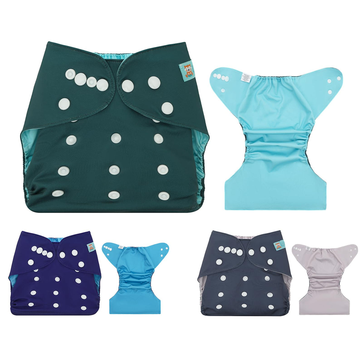 ALVA baby cloth diaper cover front view shows adjustable snap design for a secure fit.
