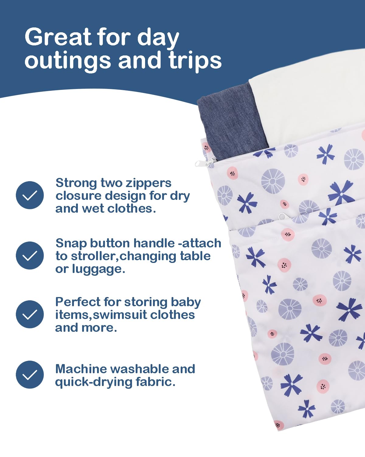 ALVABABY snap-handle allows easy carrying or attachment.