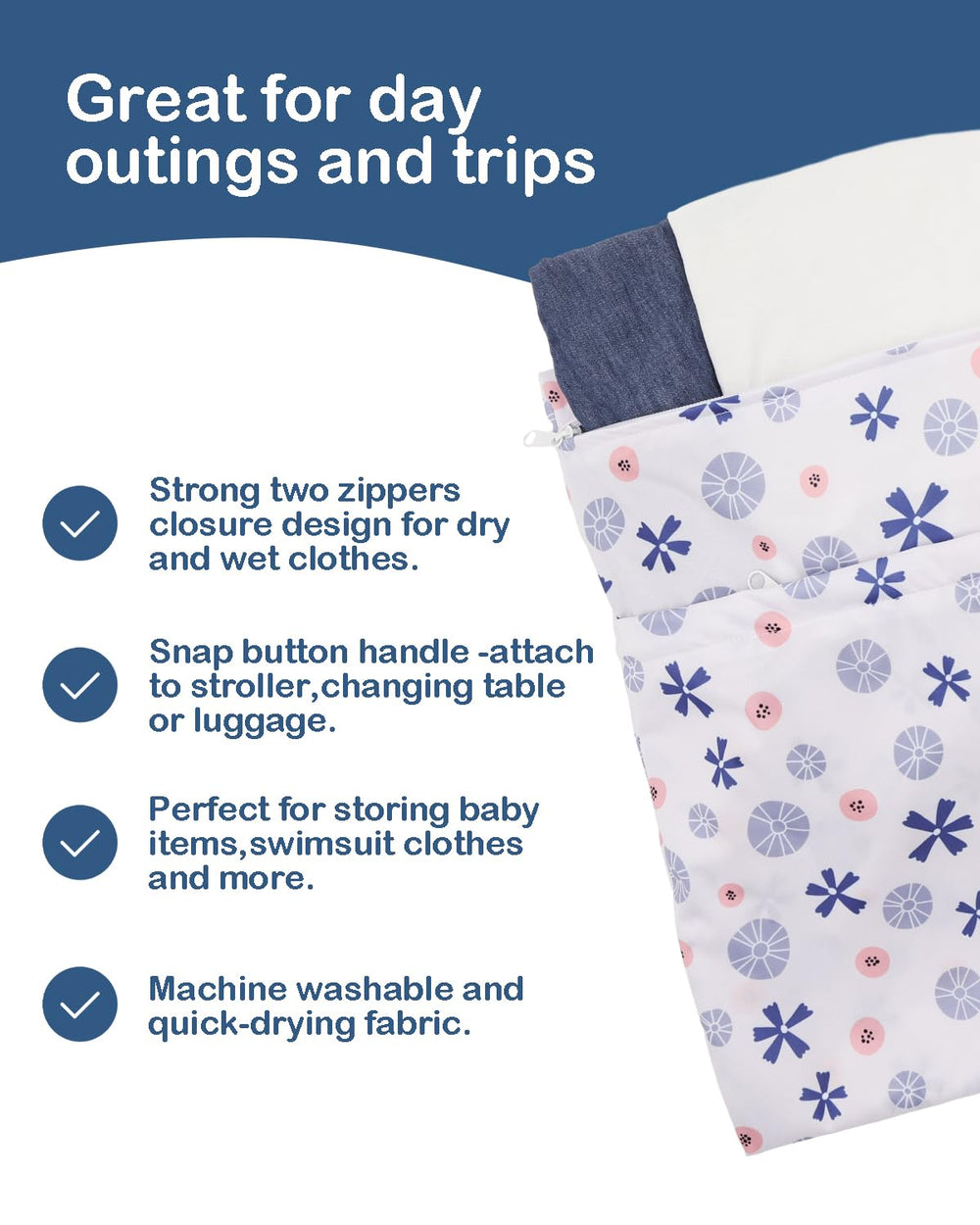 ALVABABY snap-handle allows easy carrying or attachment.