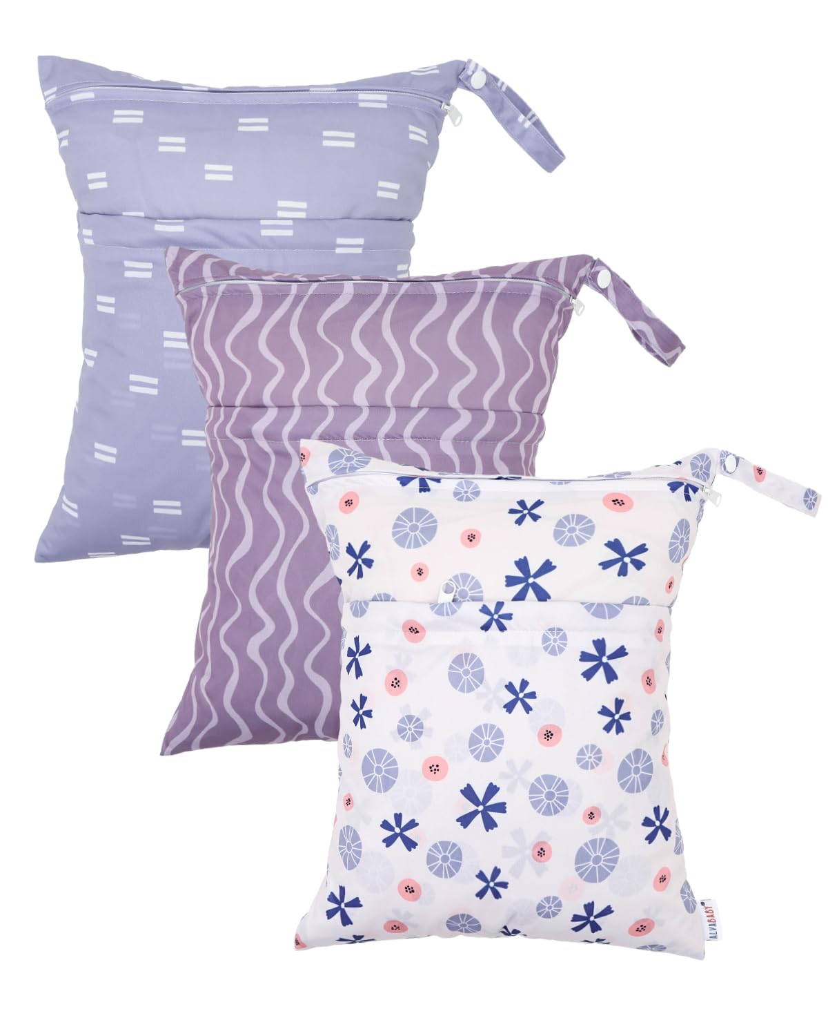 ALVABABY wet-dry bag with two zippers keeps wet and dry items separated.