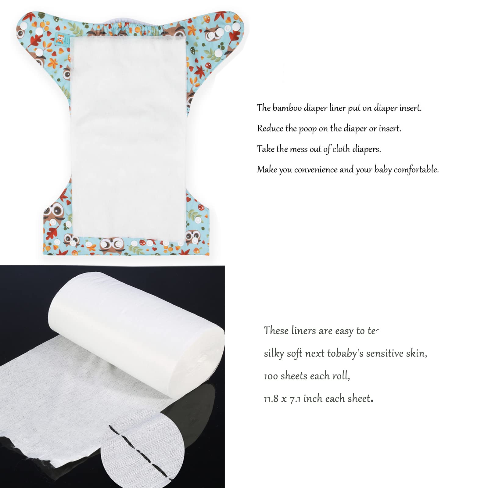 ALVABABY liner inside diaper demonstrates solids-on-top design for easy cleanup.