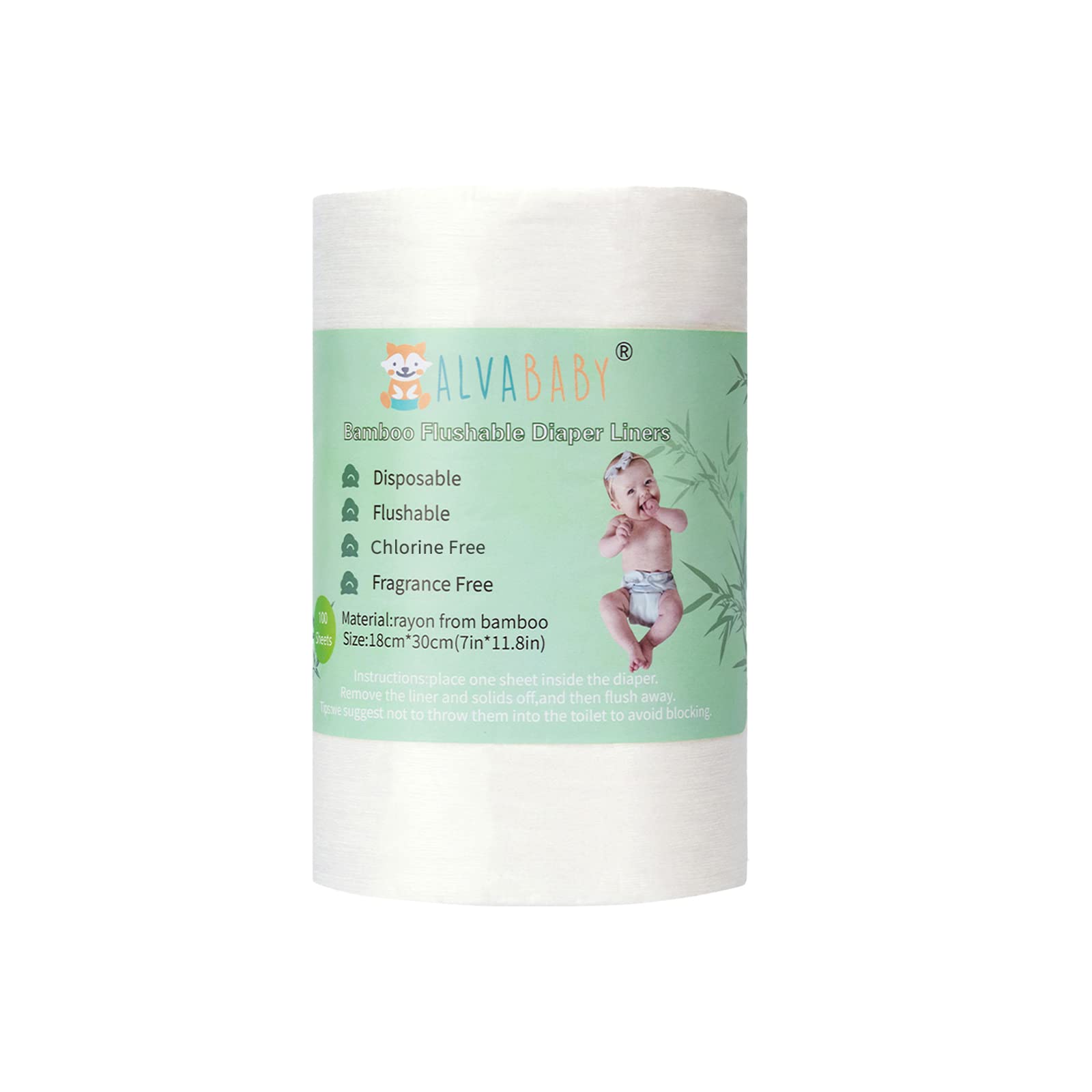 ALVABABY diaper liner pack with 100 sheets for convenient cloth diapering.