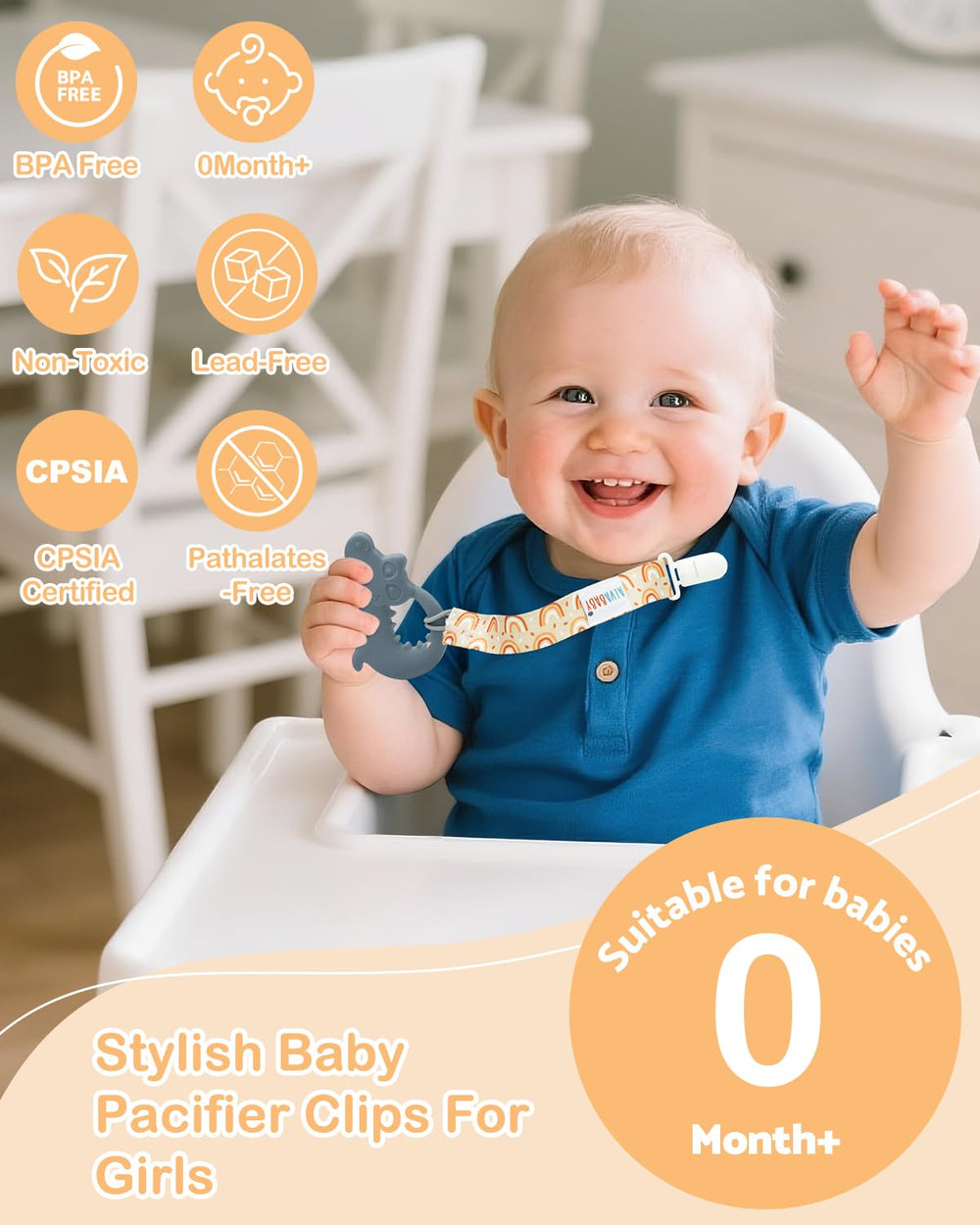 ALVABABY pacifier clip clip-on-baby-clothes shows safe attachment without damaging clothes