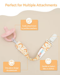 ALVABABY pacifier clip pattern rainbow demonstrates cheerful, easy-to-spot clip for quick pacifier access