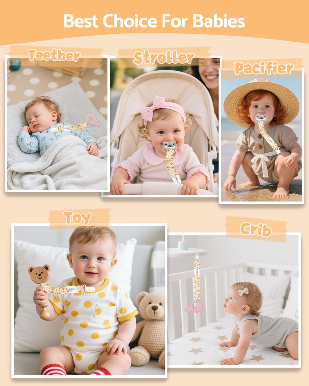 ALVABABY pacifier clip stroller-attachment keeps pacifier handy during walks