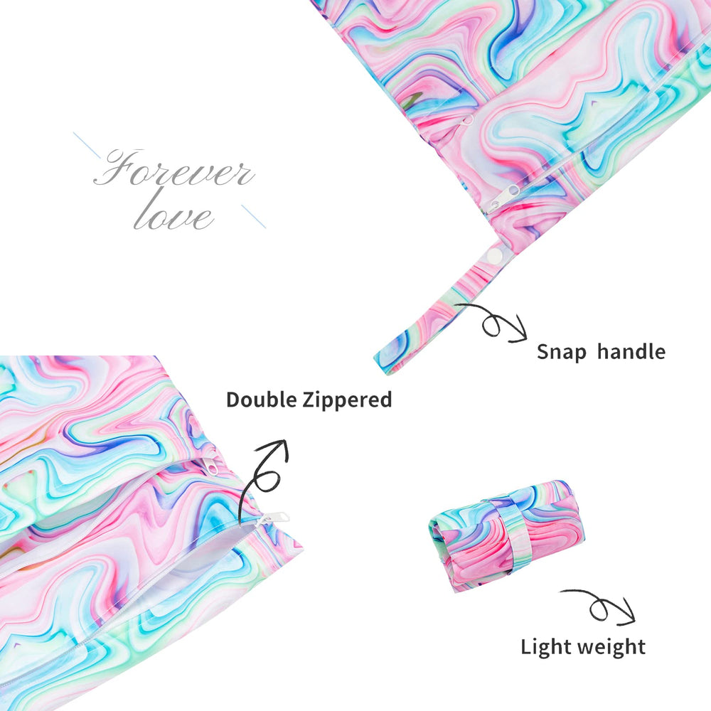 ALVABABY wet/dry bag pink two-pocket design separates wet and dry items.