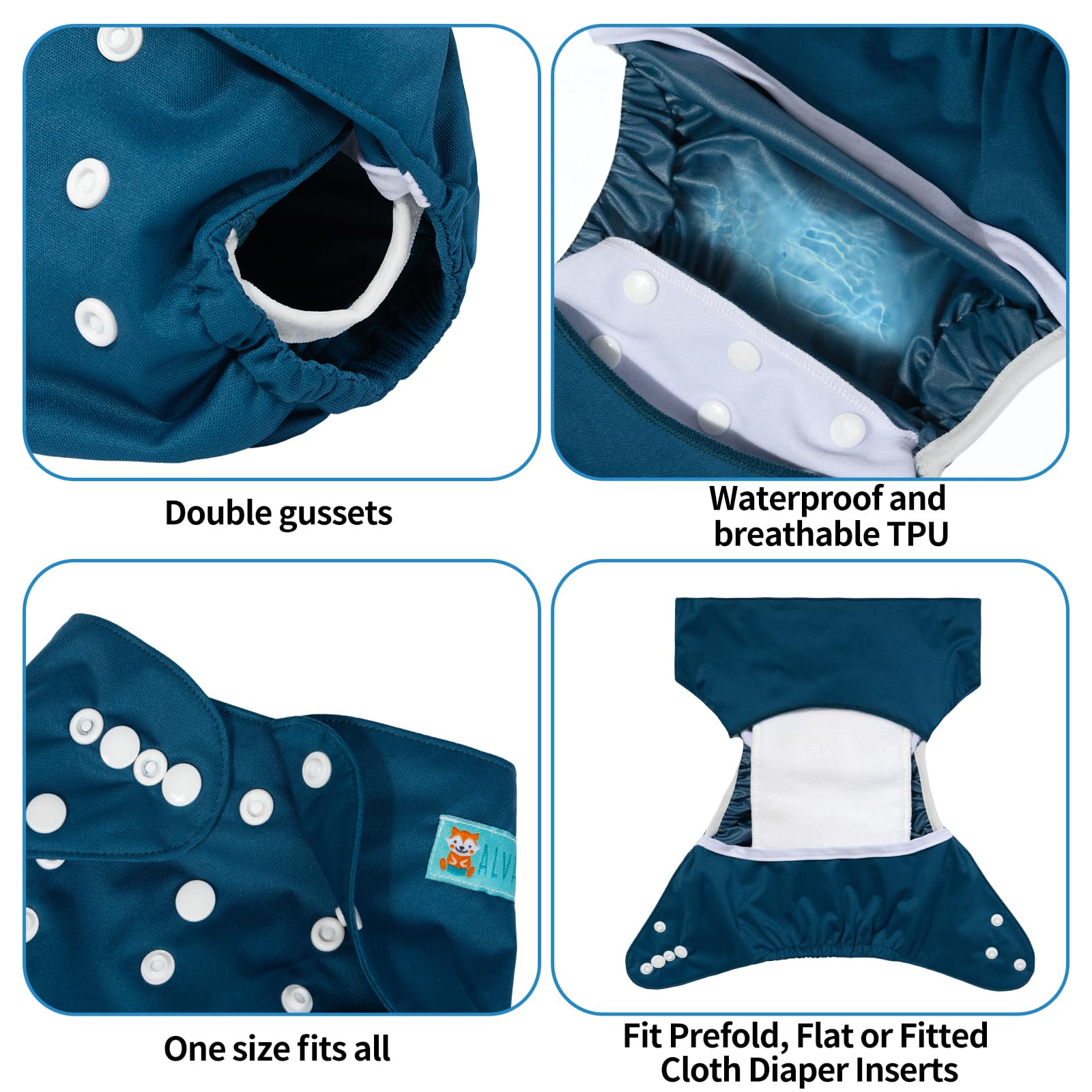 ALVABABY adjustable snaps illustrate one-size-fit for growing babies.