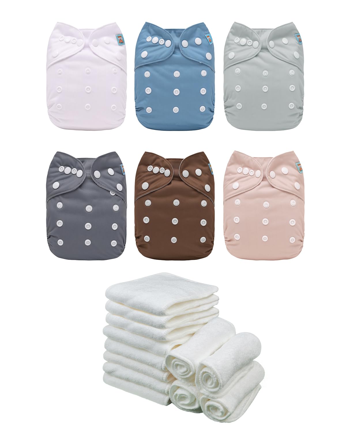 ALVABABY baby cloth diaper six-pack on display showing reusable design for eco-friendly parenting