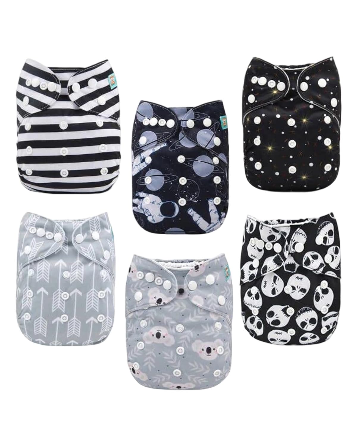 ALVABABY cloth diaper 6-pack front view shows reusable, budget-friendly option for families.