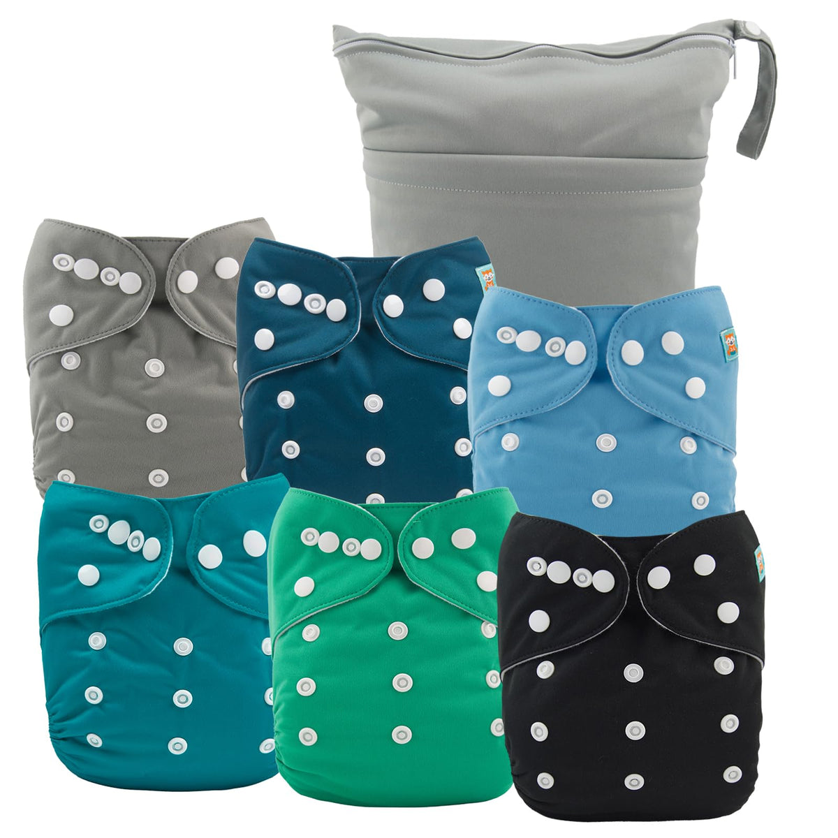 ALVABABY cloth diaper covers pack front view with adjustable size options.