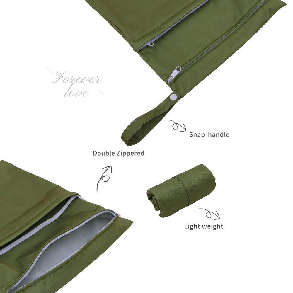 ALVABABY bag shows double zippered compartments for wet and dry separation.