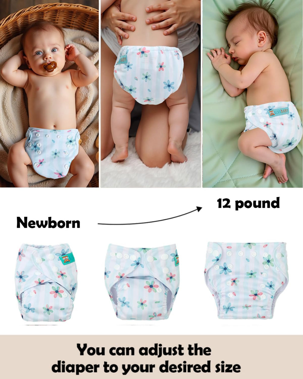 ALVABABY diaper pocket back view illustrates easy insert placement.