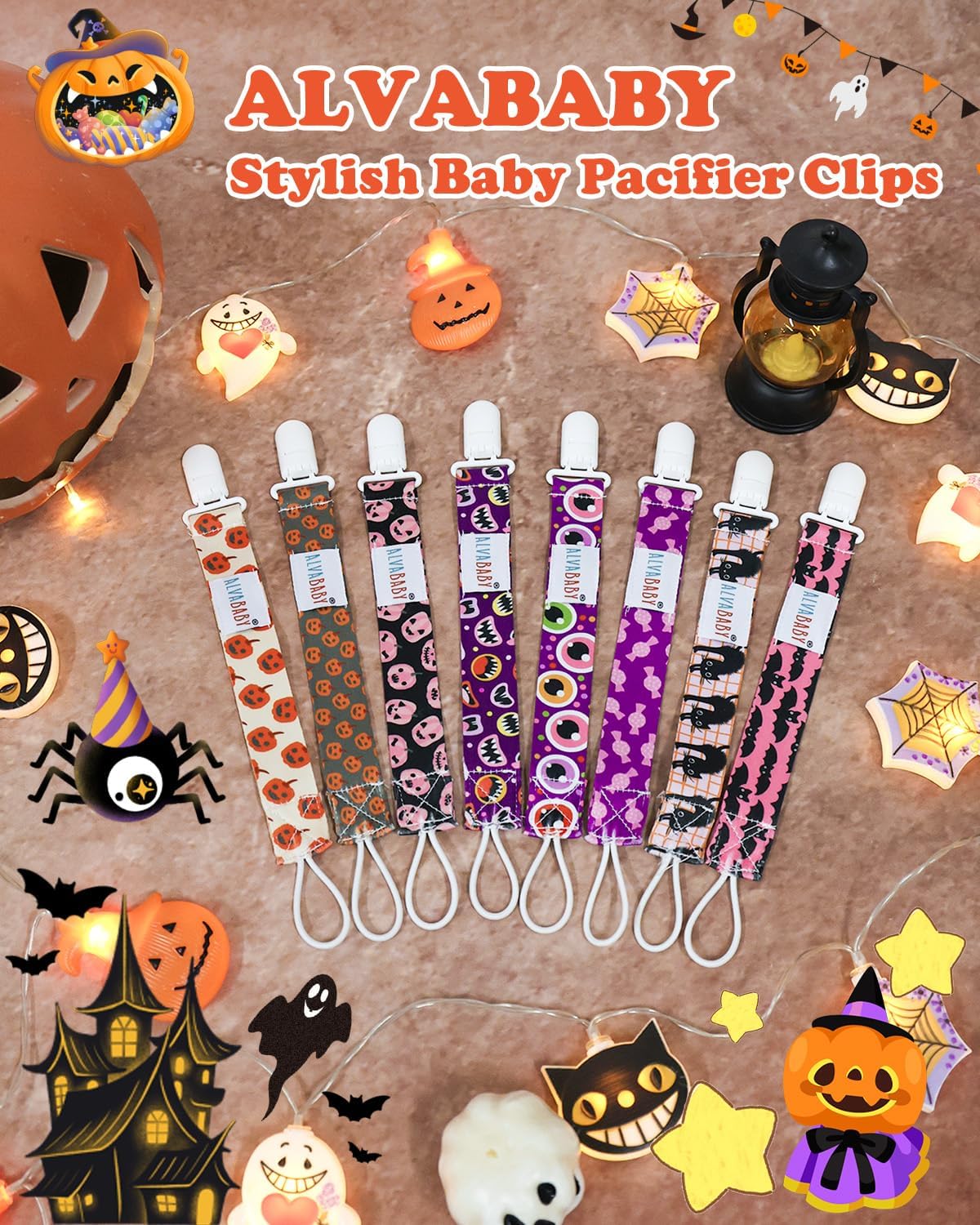 ALVABABY pacifier clip pattern-variety offers floral, fruit, rainbow designs