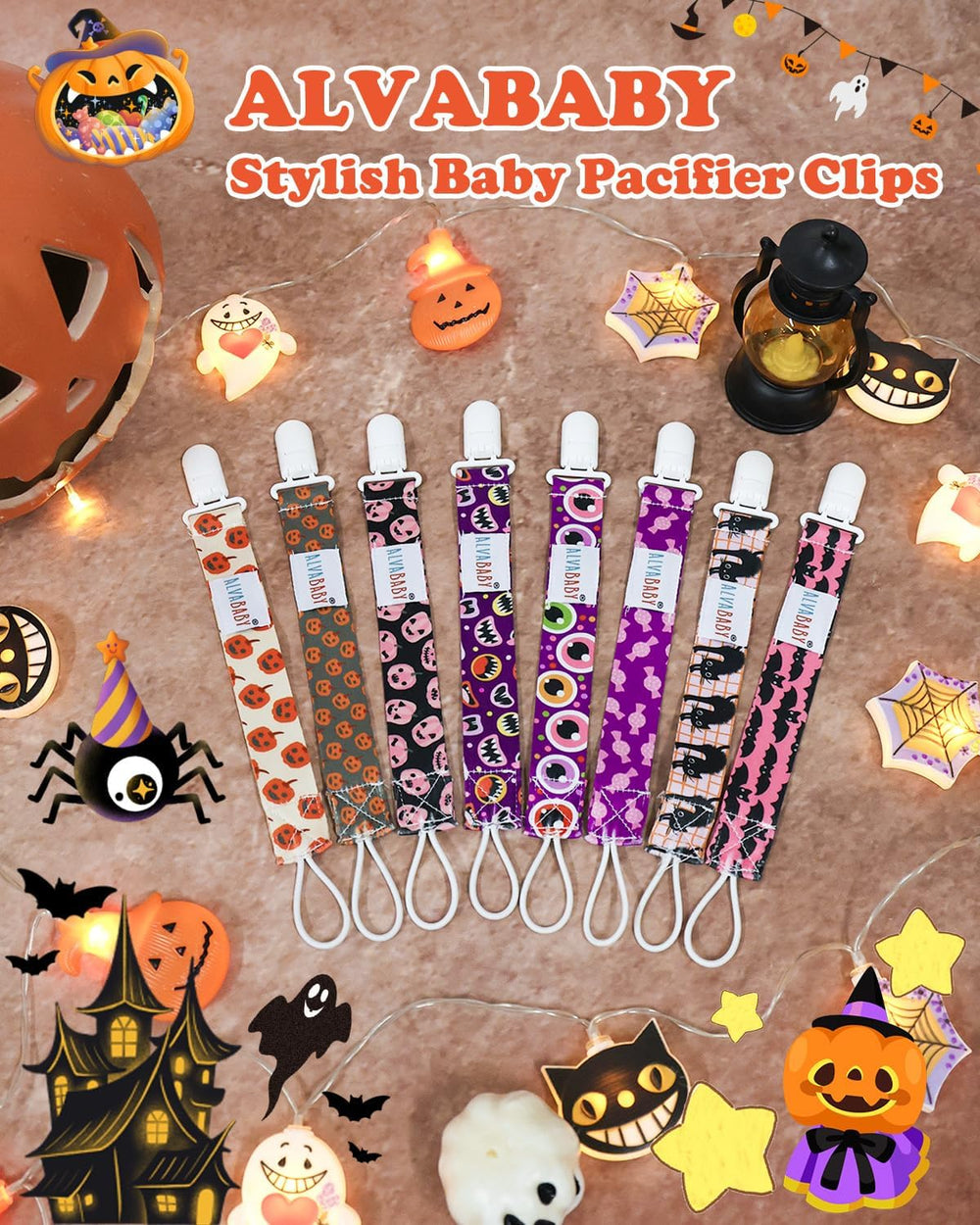 ALVABABY pacifier clip pattern-variety offers floral, fruit, rainbow designs