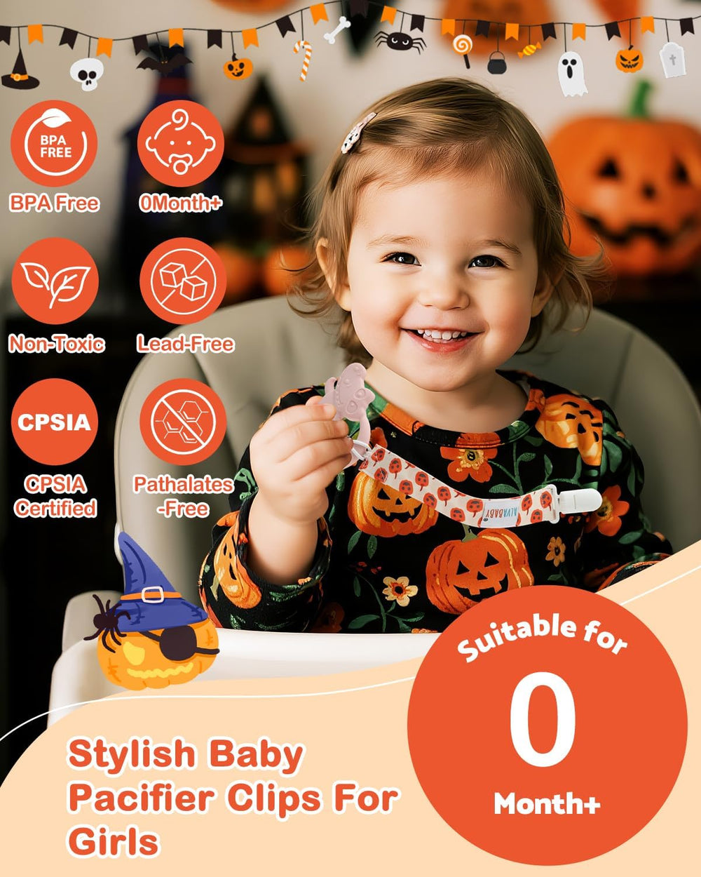 ALVABABY pacifier clip universal loop fits most pacifiers for easy attachment