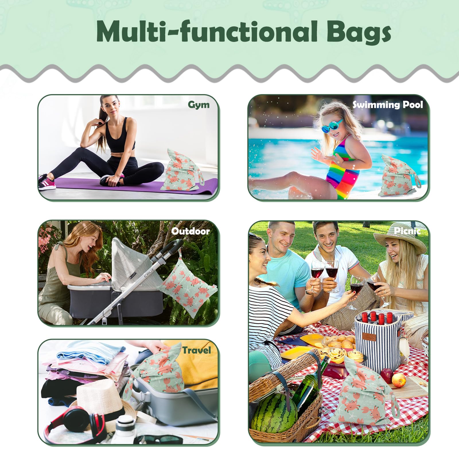 ALVABABY wet/dry bag attached to stroller for easy errands.