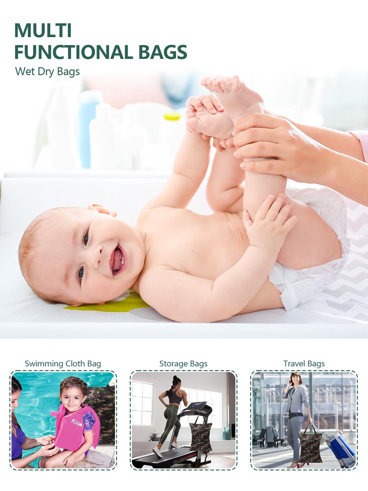 ALVABABY wet-dry bag used at gym and beach shows versatility.