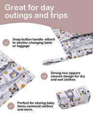 ALVABABY wet-dry bag material close-up notes lightweight, waterproof polyester.