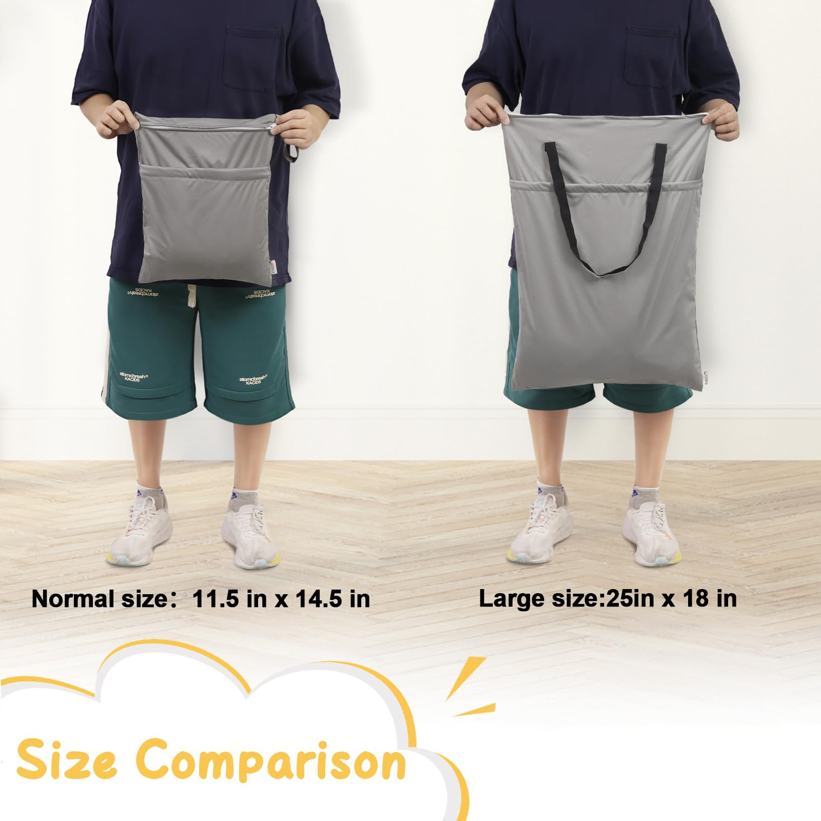 ALVABABY wet-dry bag size 25x18 demonstrates generous capacity for diapers.