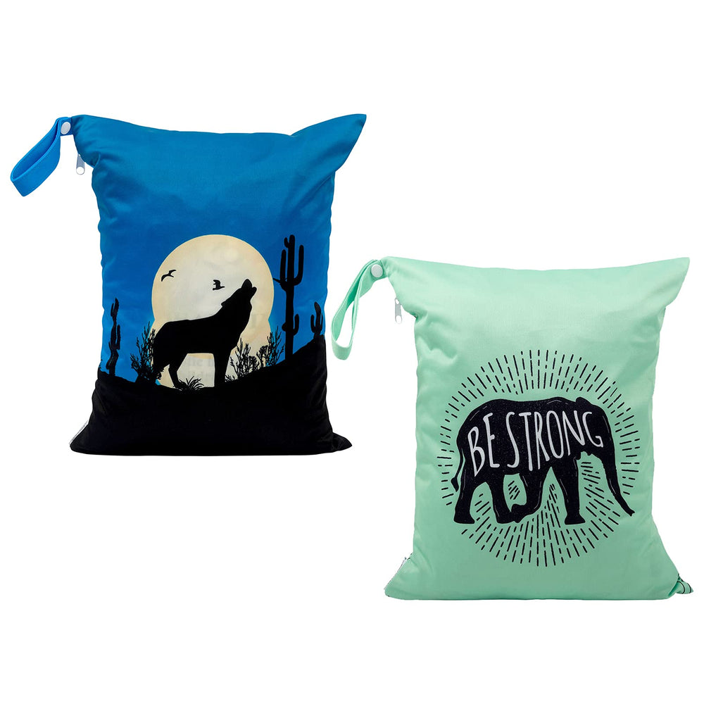 ALVABABY wet/dry bag with two zippered compartments keeps wet and dry items separate for travel.