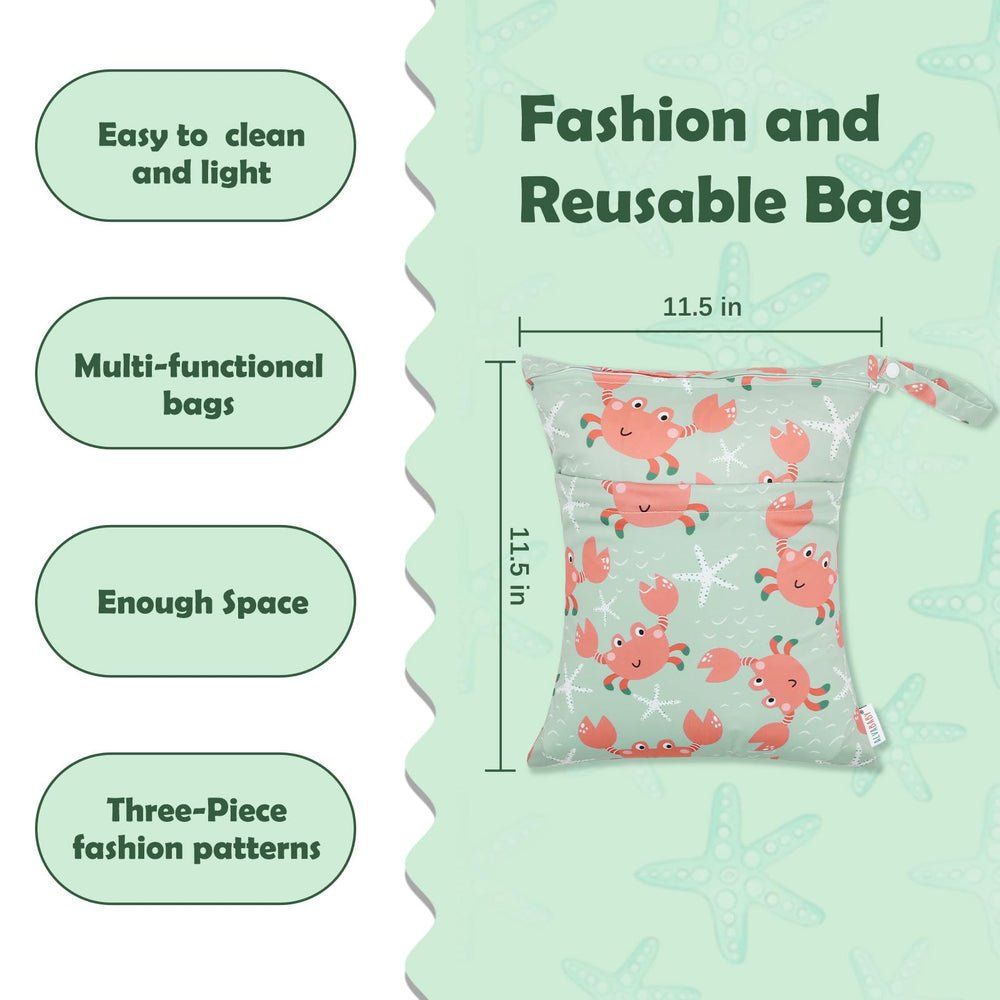 ALVABABY wet/dry bag zipper detail; secure dual pockets for wet and dry items.