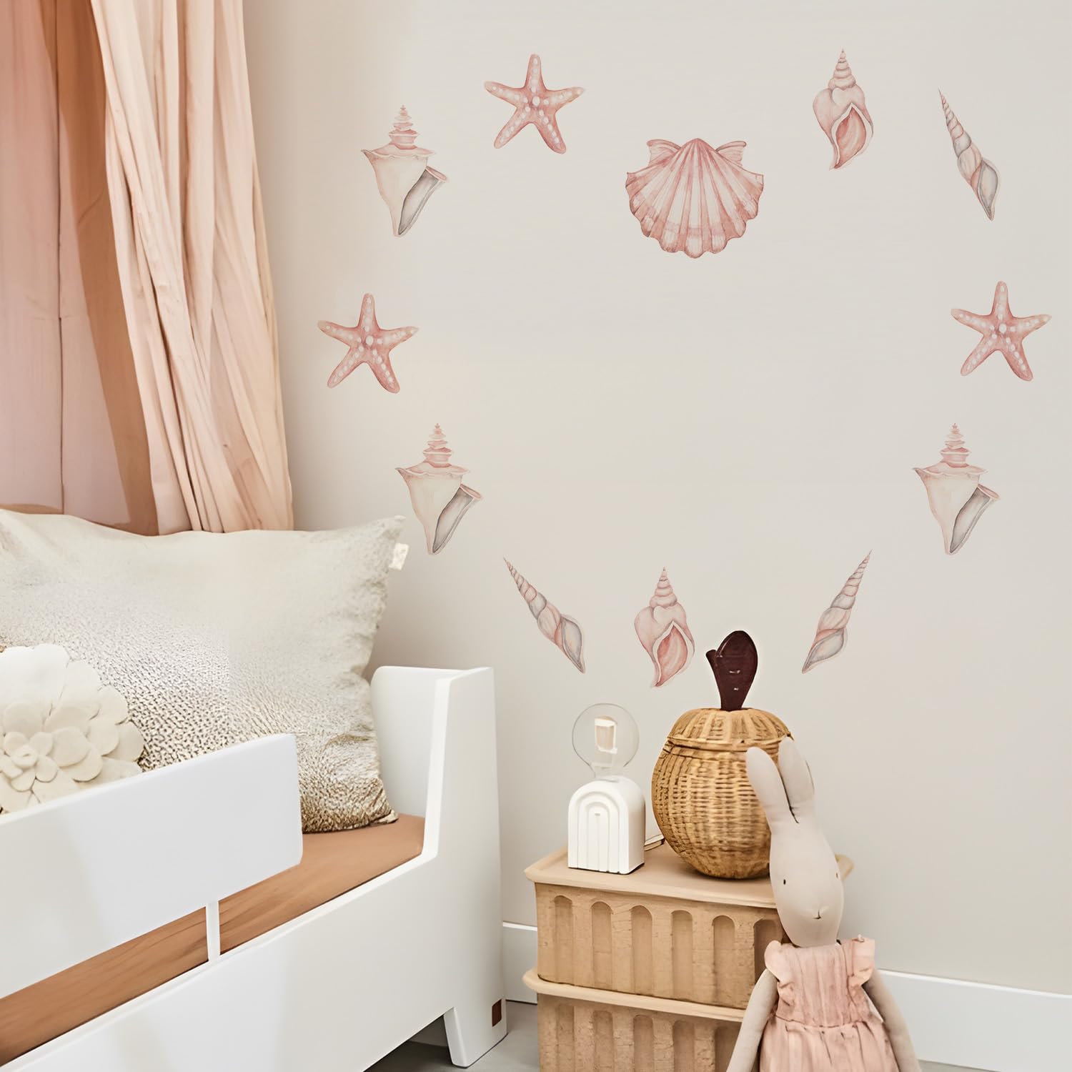 Alwayspon peel-and-stick shell stickers provide quick, mess-free nursery updates.