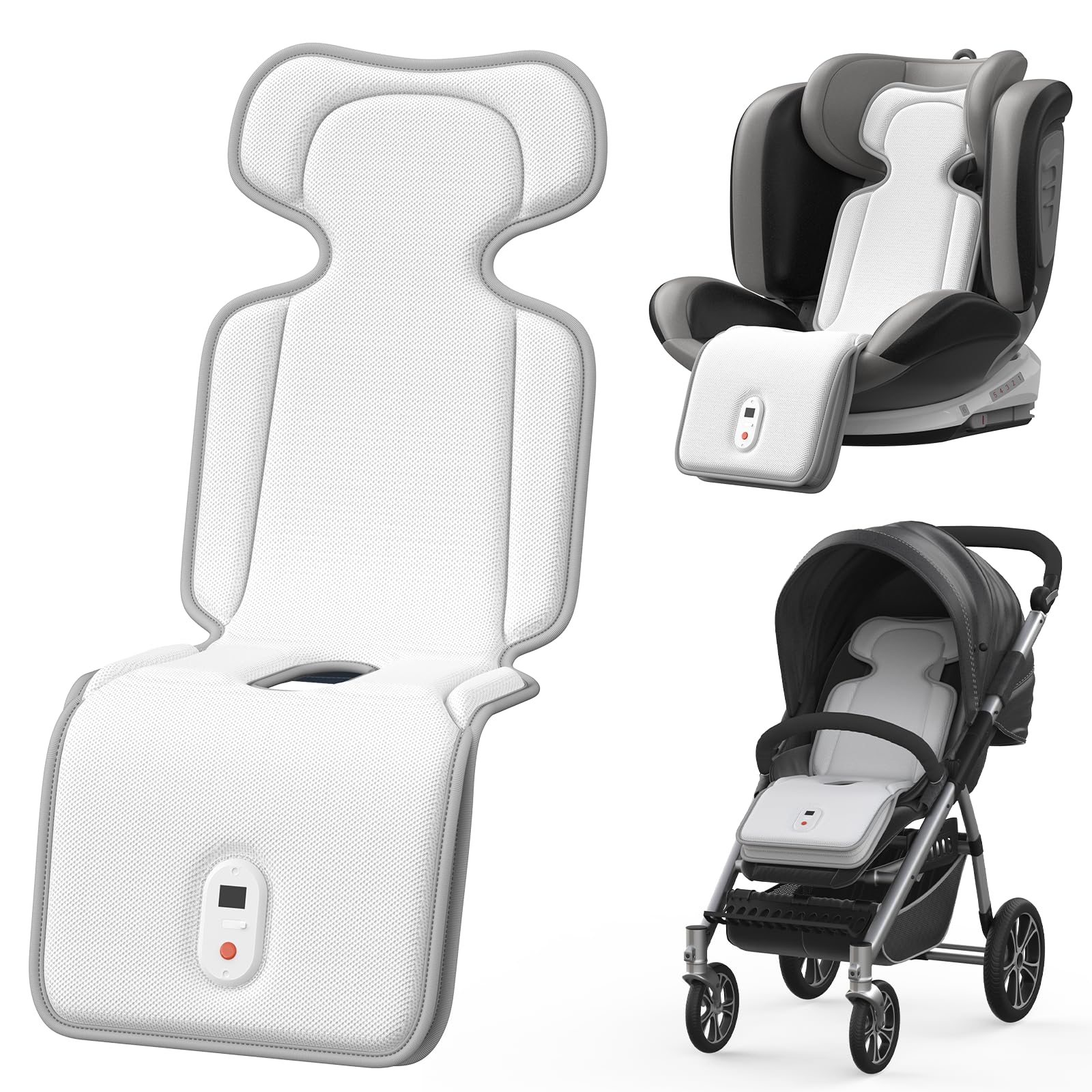 AMACOOL baby stroller cooling pad back view showing full-seat cooling in use.