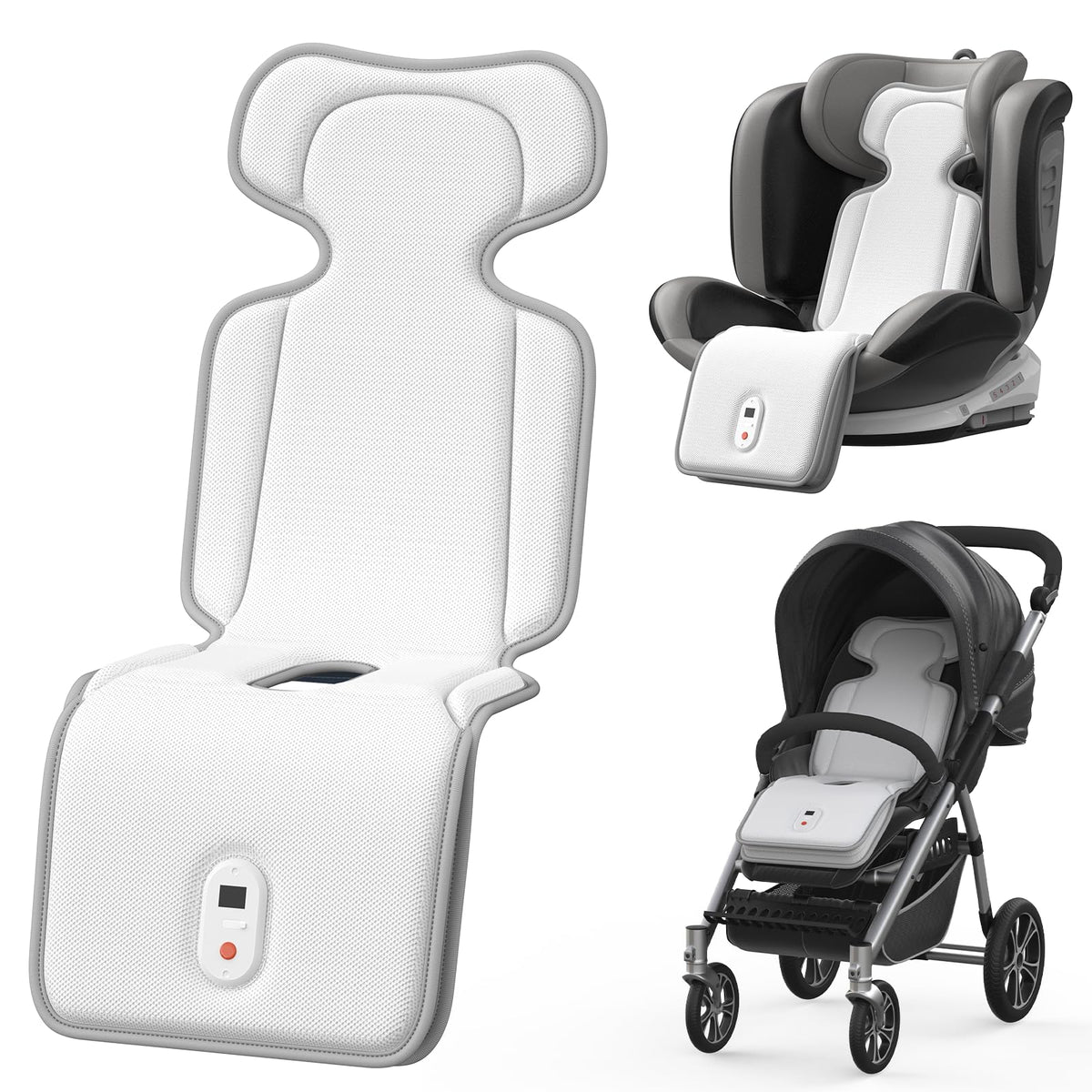 AMACOOL baby stroller cooling pad back view showing full-seat cooling in use.