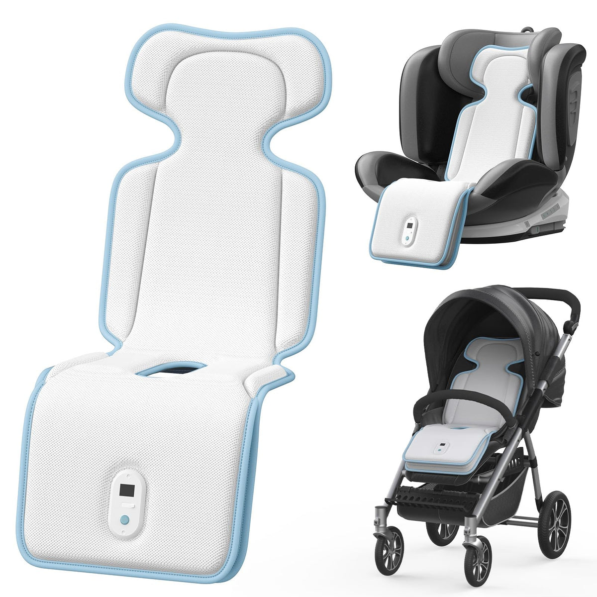 AMACOOL Baby Stroller Cooling Pad front view with dual blowers for on-the-go cooling