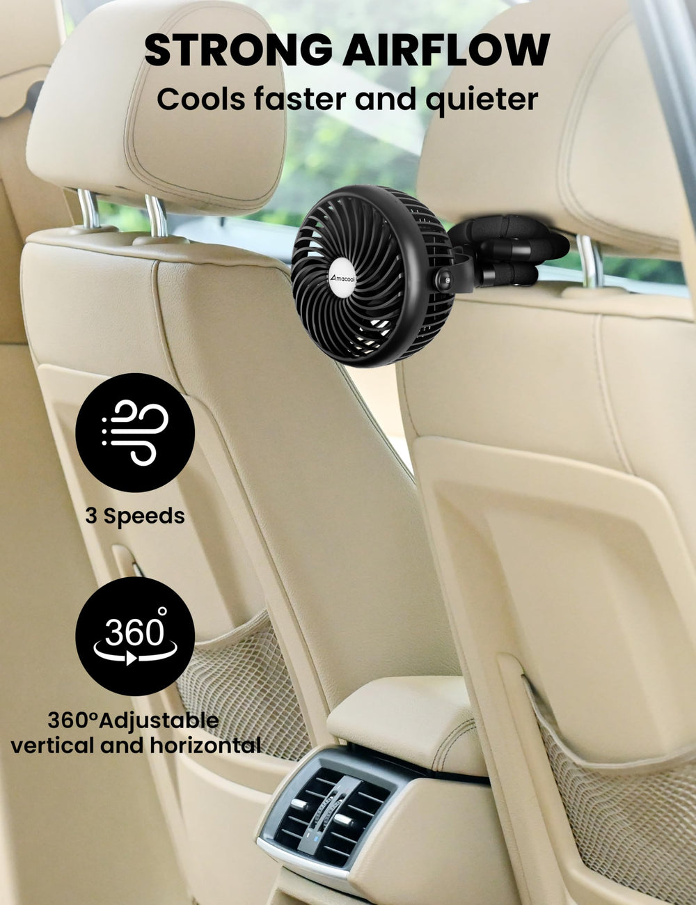 AMACOOL Baby Stroller Fan 360° rotation enables directional cooling on rides.