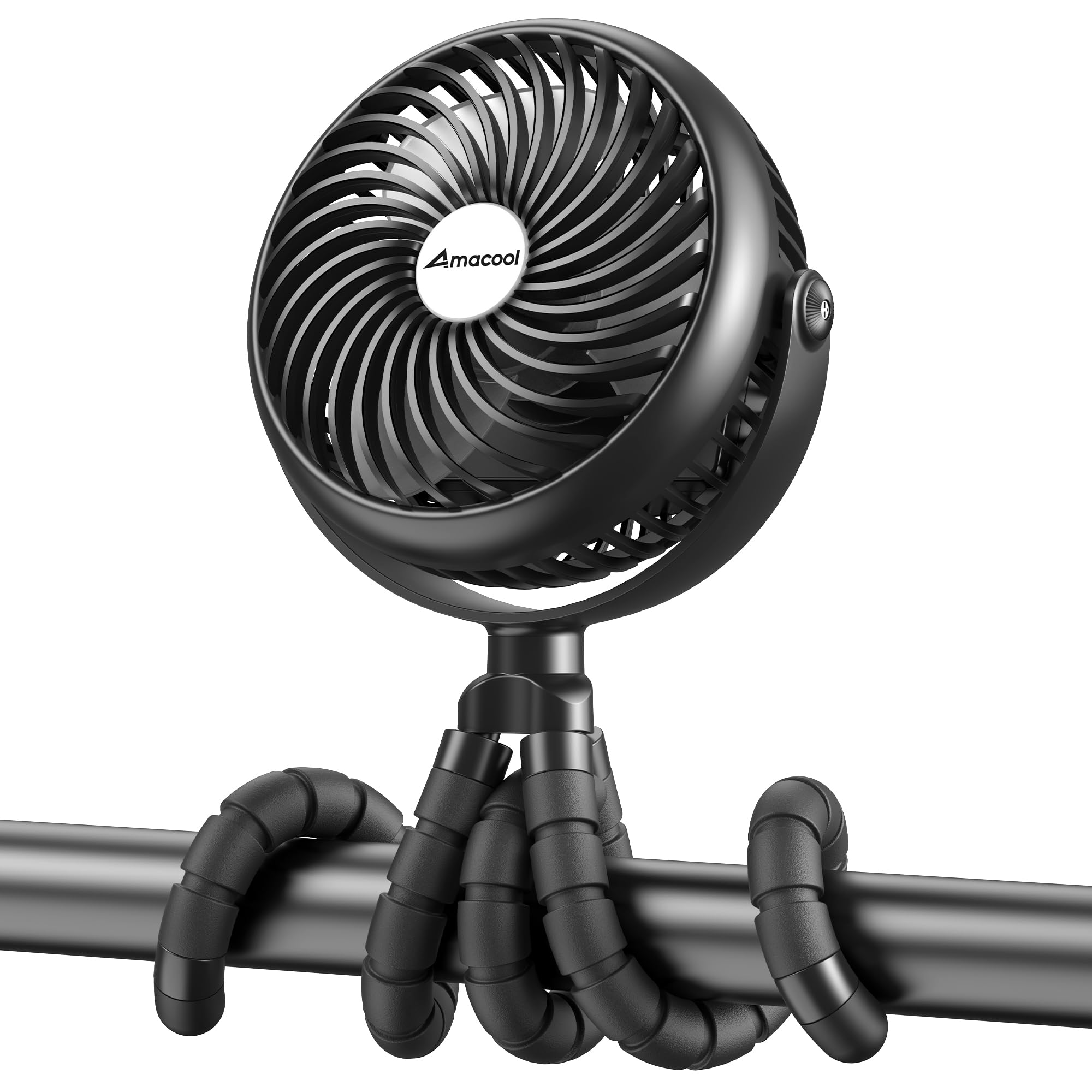 AMACOOL Baby Stroller Fan 5-inch head delivers strong airflow for on-the-go use.